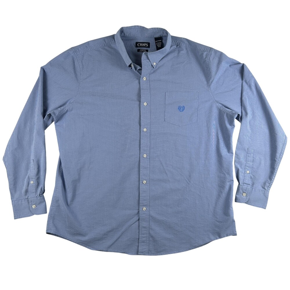 Chaps Shirt Mens 2XL Blue Check Long Sleeve Button Front Stretch Easy Care Logo
